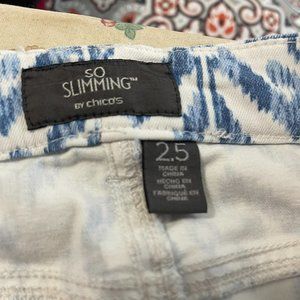 Chicos Womens So Slimming Girlfriend Crop Jeans 2.5 Size 14 Blue/White High Rise